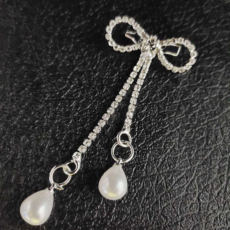 Fashion Shiny Rhinestone Bow Buckle Pearl Tassel Pin Wedding Accessories Gifts