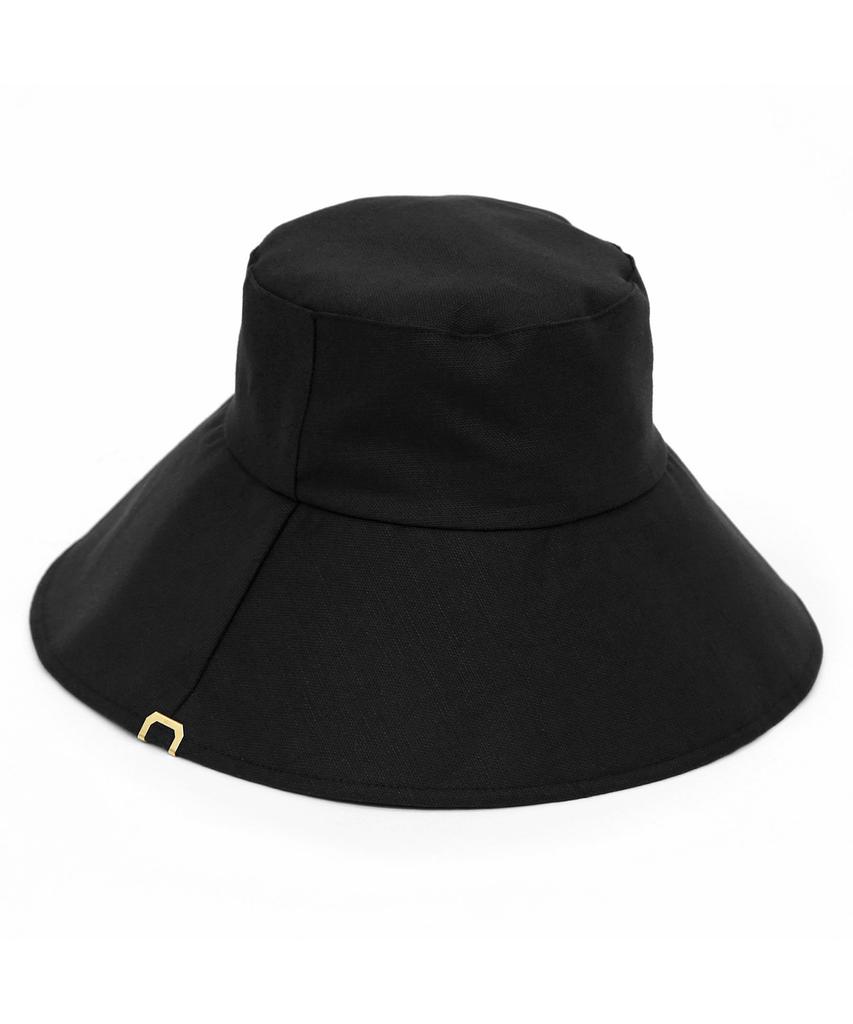 Eondeokeonteulolseutyudio Cotton Wide Bucket Hat Wide Bucket / Big Eye Linen / M Black