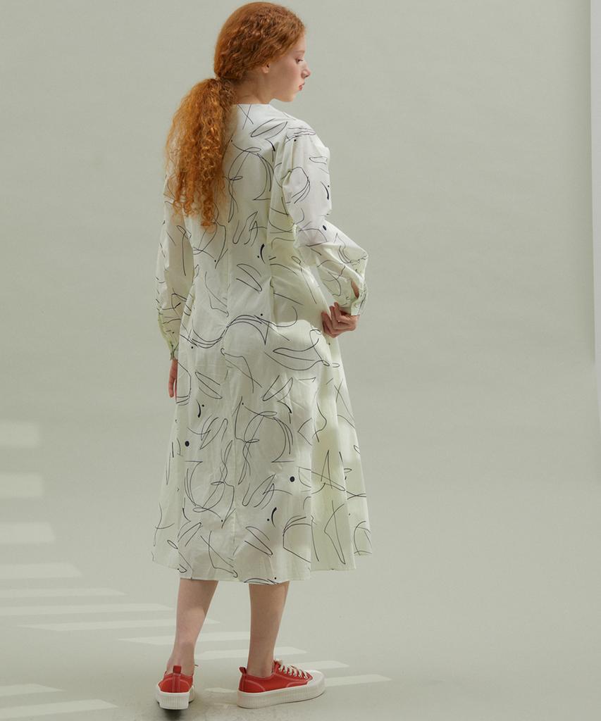 Manavis Seven Scribble Cotton Dress Ivory