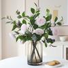 Creative Multicolor Camellia Artificial Flower Green Leavees Photo Props Simulation Flower Silk Petal Floral Arrangement Party
