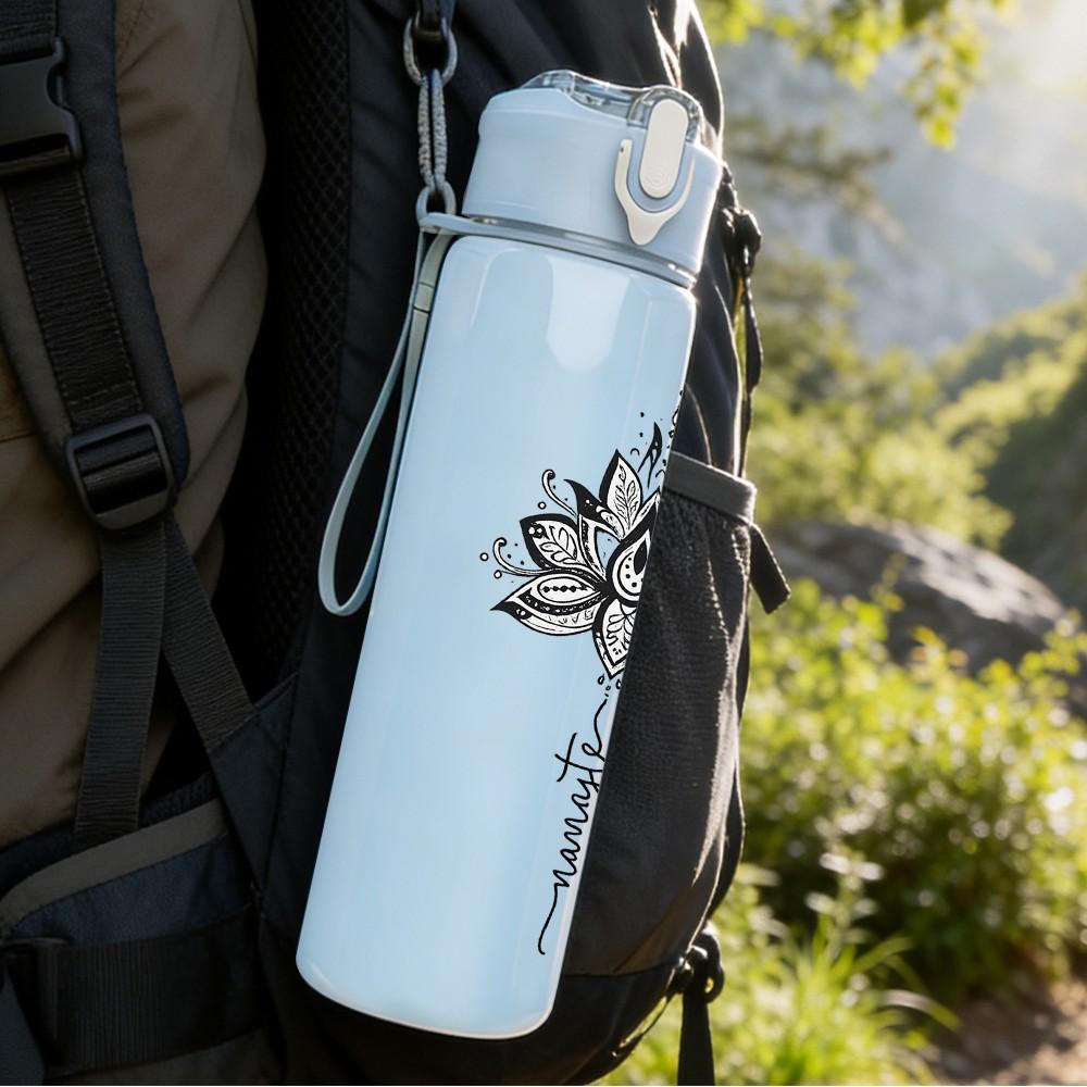 1PC Mandala Lotus Flower Ornament Print 750ml Color Plastic Sports Water Bottle Leakproof Flip Straw Lid Suitable for Sports Office Home Use