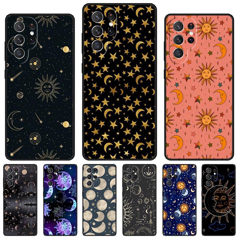 Capa de celular Sol Lua Estrela Para Samsung Galaxy S24 S25 S23 S22 Ultra Note 10 20 Plus S20 S21 FE Capa