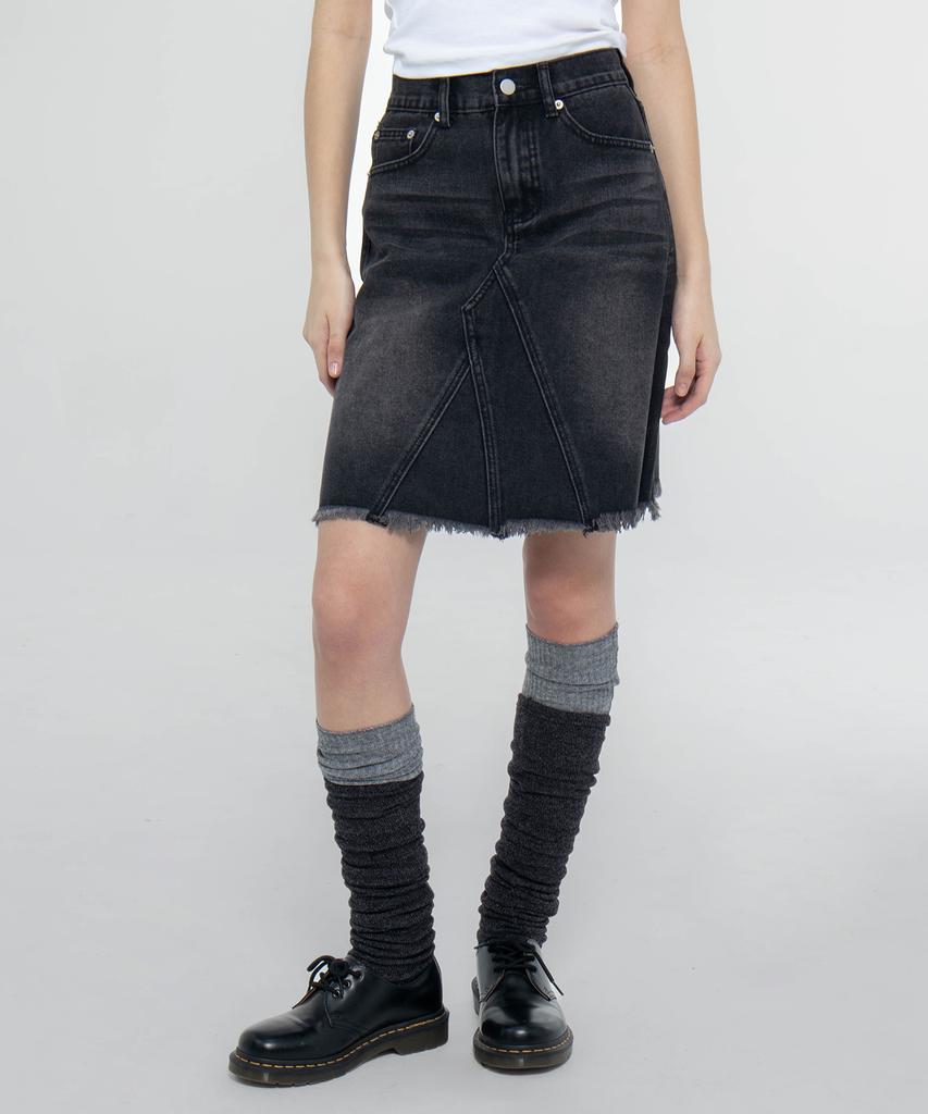 Chix Western Mood Cut Denim Midi Skirt Black