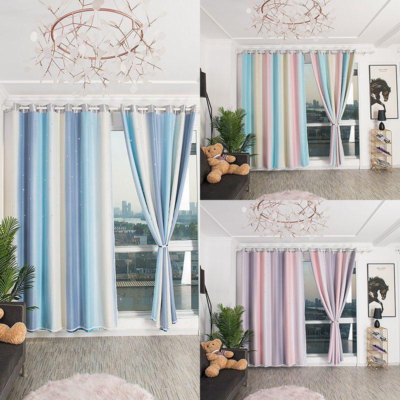 Elegant 2 Layer Stars Window Curtain Featuring Luxurious Blackout And Tulle Drapes