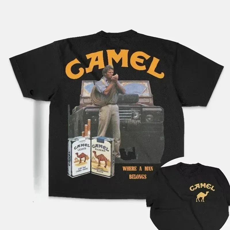 2026 Pop Retro Car Camel Cigarettes Tshirt Vintage Cotton Tops Tee Short Sleeve Casual Streetwear Unisex Unisex Clothing Motosport
