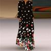 2024 European & American Women's V-Neck Long Sleeve Pocket Print Dress