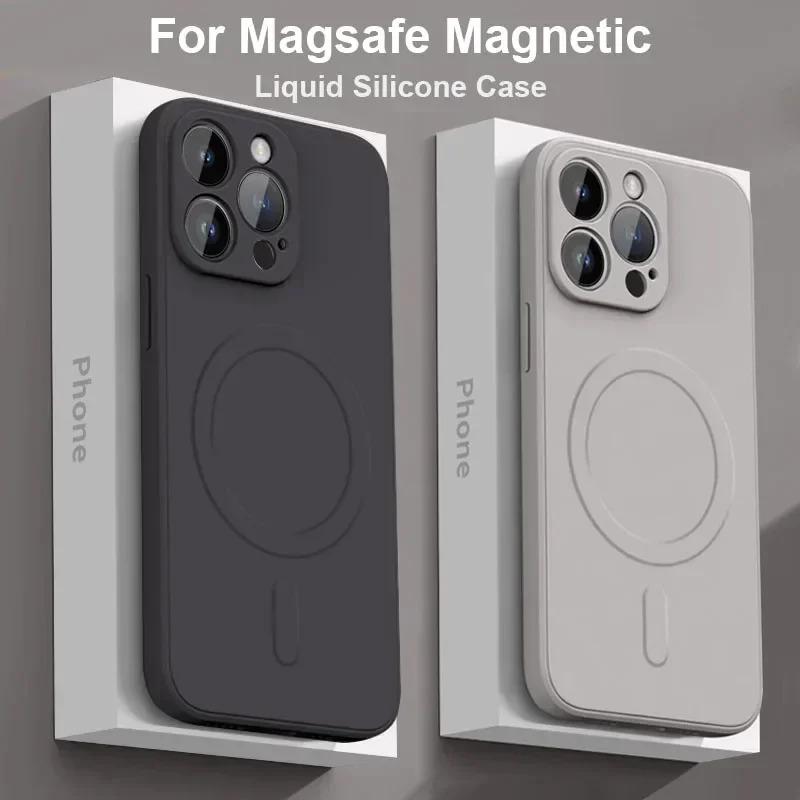 Folyékony szilikon tok iPhone 16 17 15 14 13 12 11 Pro Max Plus Mini Air készülékekhez Magsafe mágneses vezeték nélküli töltéshez Puha tok funda