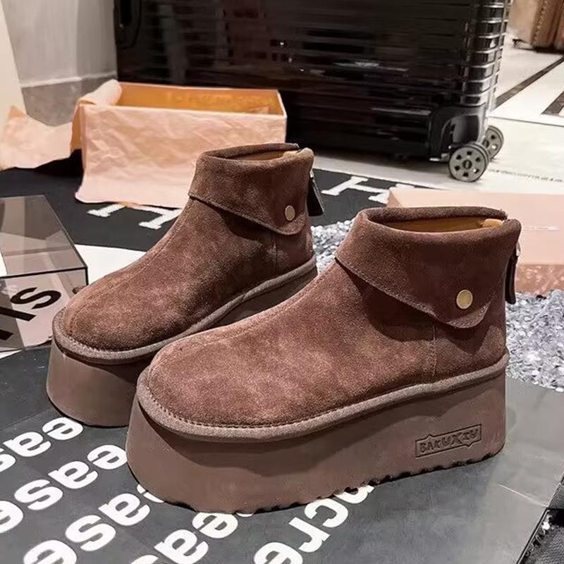 Suede Platform Women Snow Ankle Boots Designer Short Plush Mid Heels Shoes New Brand 2025 Trend Warm Cozy Winter Botas De Mujer