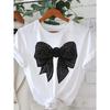 Women'S Sparkling Black Bow T-Shirt - Short Sleeve Casual Crew Neck Rhinestone Detail Ideal for All Seasons