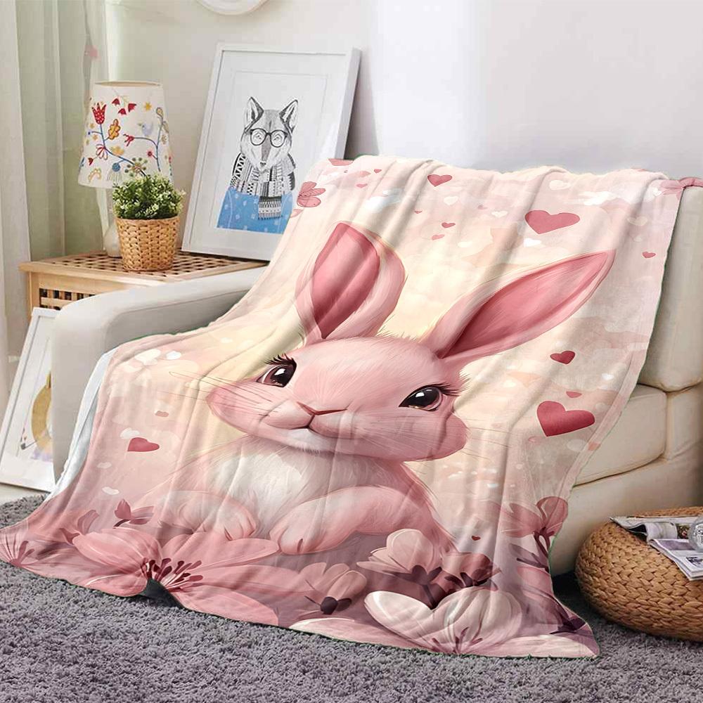 1pc rabbit flowers blanket Lightweight Flannel Throw for Sofa Bed Travel Camping Livingroom Office Couch Chair