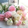 Charm 3 huvuden konstgjord blomma pion hem bröllop dekoration siden falska blomma rosa europeisk ros vit