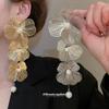 Silver Needle Diamond Flower Pearl Stud Earrings Unique Earrings Exaggerated Earrings Women