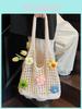 Große Strick-Schultertasche mit Blumenmuster für Strand und Freizeit
