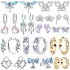 925 Silver Earring Set for Women Butterfly Crown Heart Opal Hoop Drop Styles with Colorful Stones Daily Jewelry Gift
