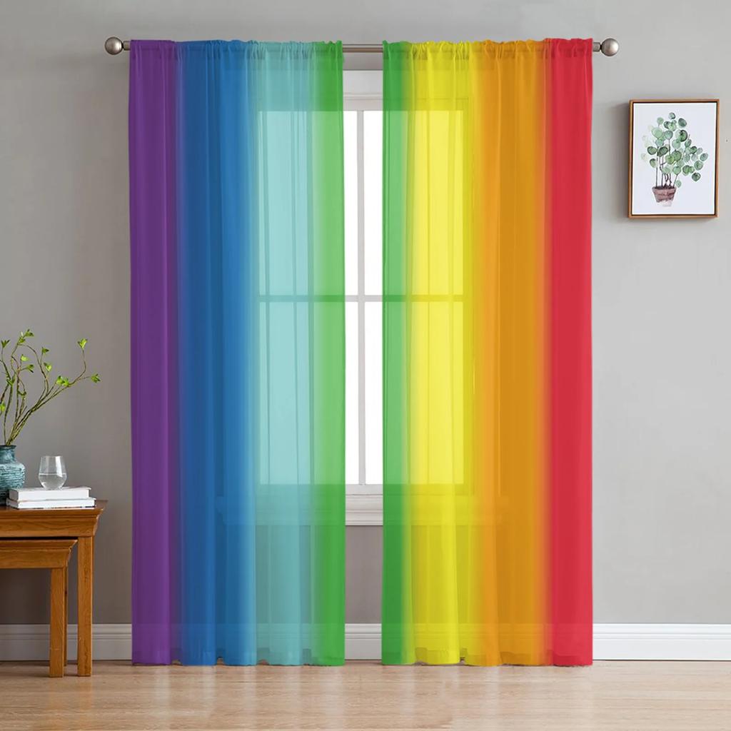 Rainbow Colorful Stripes Sheer Curtains Ideal for Bedroom Living Room Ornamentation Window Curtain for Cooking Area Tulle Fabric Organza Drapes