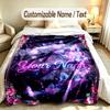 Butterfly Theme Soft Blanket Personalized Custom Name Text Print Warm Blanket Home Sofa Bedroom Decor