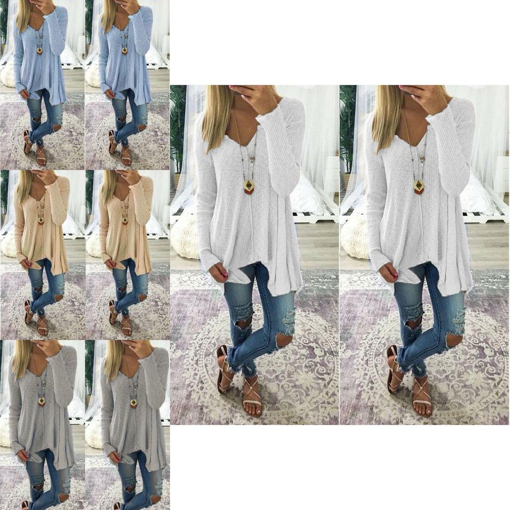 Elegant Plus Size Women Long Sleeve Loose Blouse With Baggy V Neck Tunic T Shirt