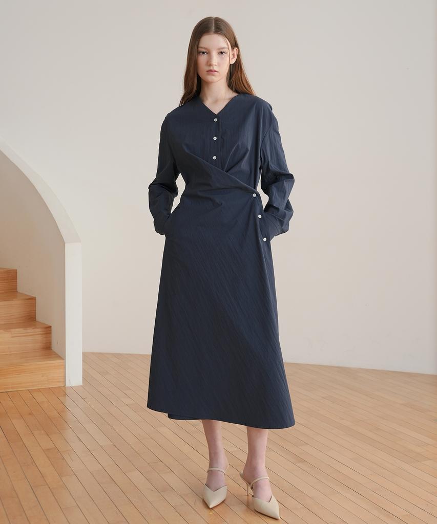 Paul And Alice Wrap Button Dress / Navy