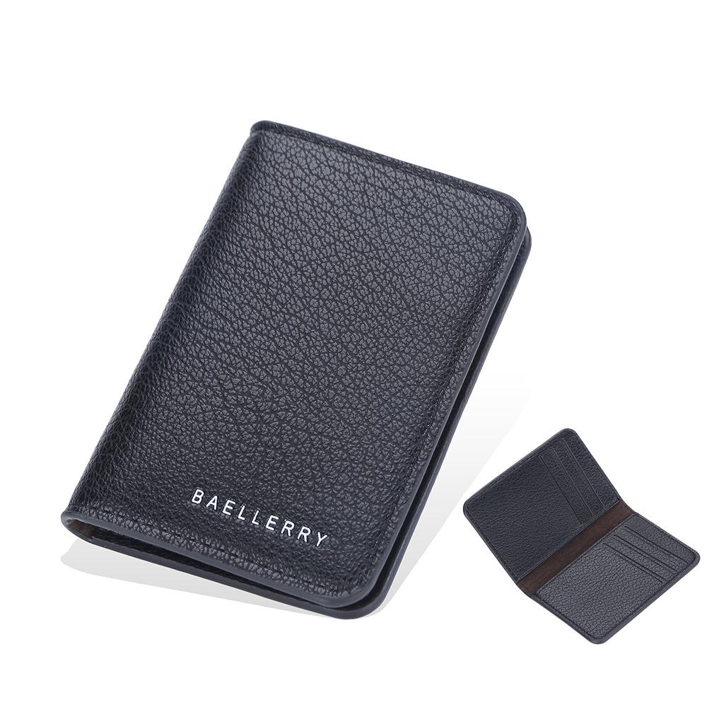 Men's Lychee Grain Leather Wallet with Multiple Card Slots & Money Clip