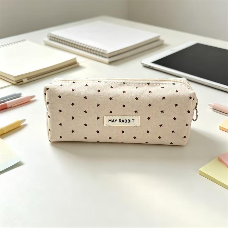 1Pcs Large-Capacity Soft Touch Pen Bag Korean-Style Polka Dot Design Pencil Case Stationery Pouch Stationery Organizer