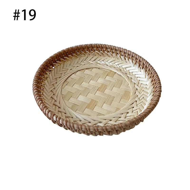 Rattan Wicker Basket Handwoven Fruit Tea Snack Bread Basket Cosmetic Round Storage Box Water Hyacinth Weaving Bamboo Tray