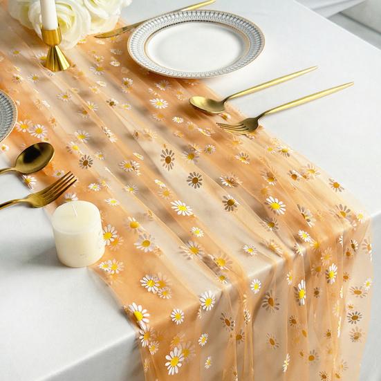 Tulle Daisy Table Runner Spring Floral Table Runner Rustic Flower Table Runner for Wedding Baby Shower Birthday Party Farmhouse Decor