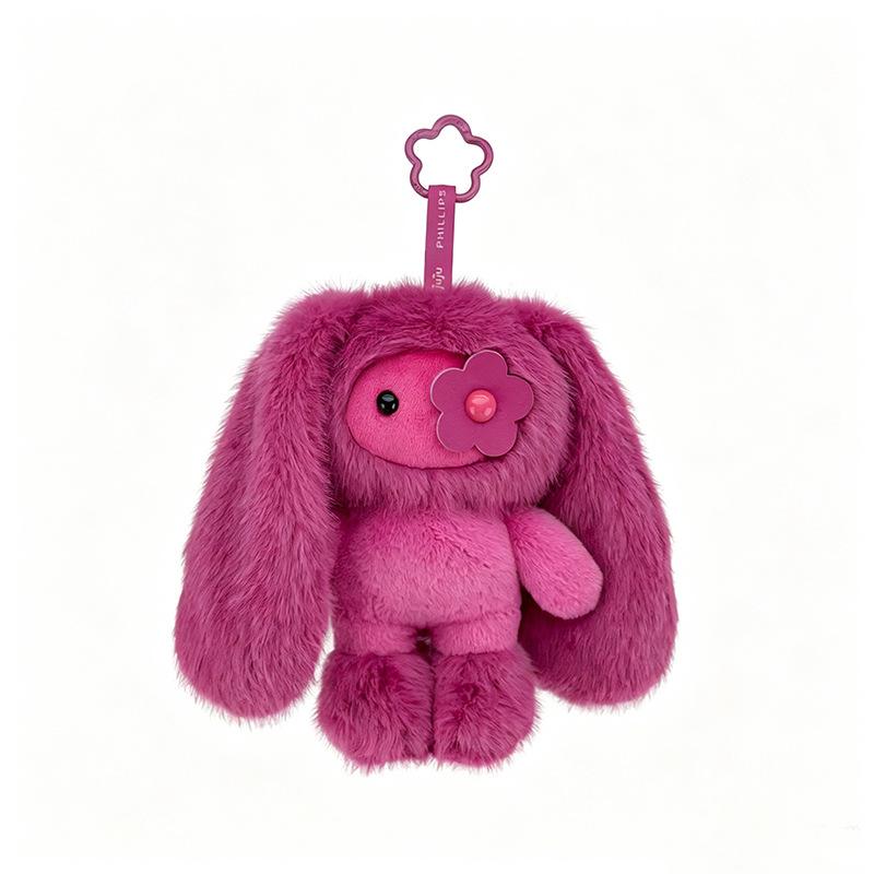 Peluche Juju Carino Portachiavi Coniglio dalle Lunghe Orecchie Carino Coniglietto con Occhi a Fiore Ciondolo per Zaino Portachiavi Regalo di Compleanno