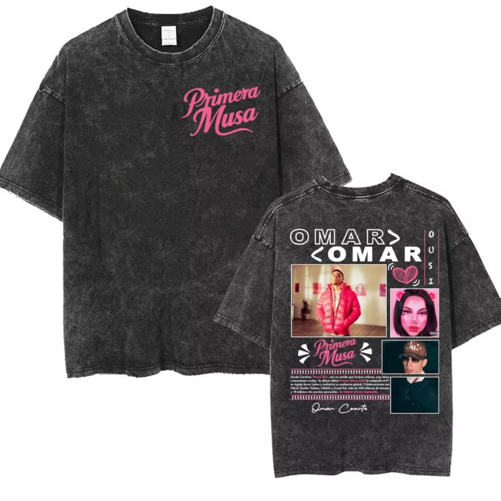 Rapper Omar Courtz Primera Musa World Tour T Shirts Men Women Fashion Gothic Hip Hop Tshirt Vintage Washed Short Sleeve Tshirt