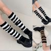 Damen Koreanischer Stil Herbst Gerippte Gestrickte Beinwärmer Kontrastfarbe Gestreift Student Winter Warme Fußabdeckungen Wadenstrümpfe
