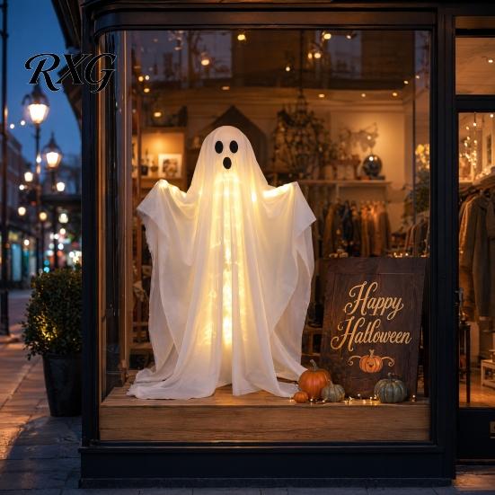 Geist mit warmen Lichtern Halloween-Dekoration, LED-leuchtender stehender Geist, Innen-Außen-Grusel-Fenster Weiß für Veranda, Hof, Rasen, Garten Dekoration
