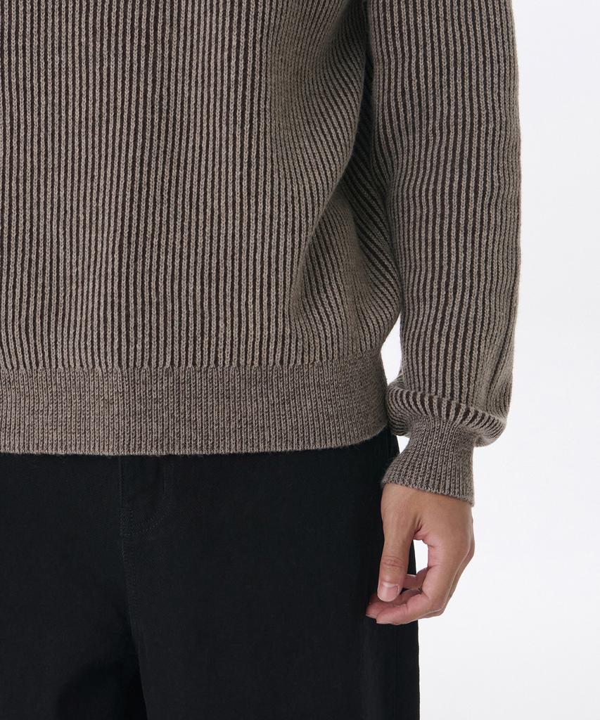 MUSINSA STANDARD Two-Tone Ribbed Crew Neck Knit [Taupe/Heather Brown]