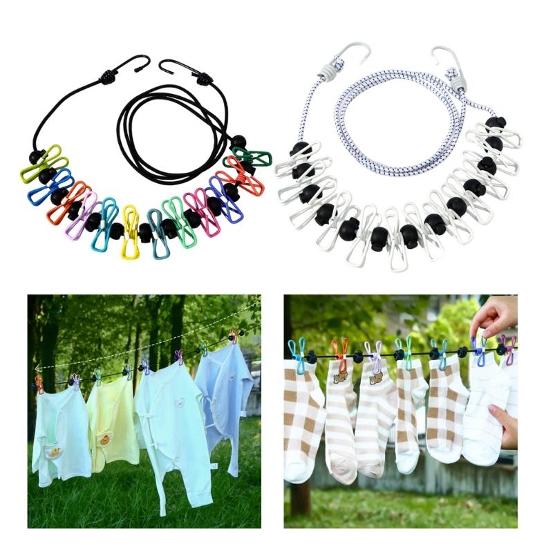 Pack Of 2 Portable Travel Clotheslines With Clip And Nonslip Hook Flexible Drying Cord For Camping Laundry Drying
