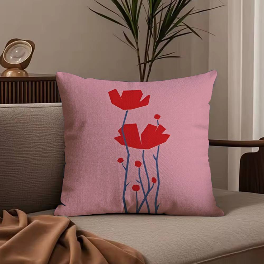 Colorful Flower Illustration Print Pillow Case Anti-dustmite Pillowcase Invisible Zipper Silky Short Plush Sofa Cushion Cover