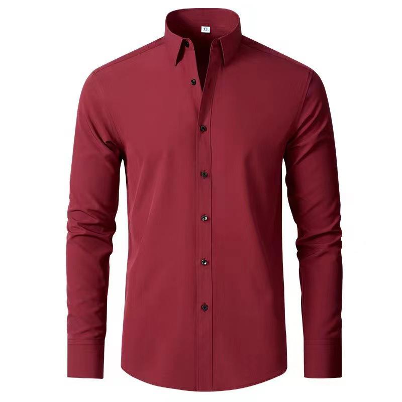 Elastic Non-ironing Men's Long-sleeved Shirt Foreign Trade Hot Vertical Sense of European Men's Shirt
