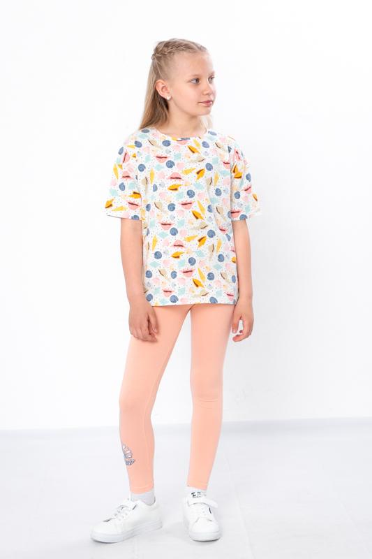 Girls’ Active Summer Set – Soft Cotton Knit T-Shirt with Fun Print & Stretchy Leggings, Summer, 6427-043-33 HC