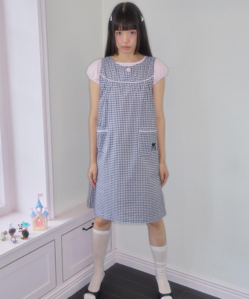 Syakili One-Button Gingham Check Dress (Black)