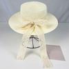 Sun Hat Lace Bow Decor Flat Top Wide Brim Straw Hat Hand-Woven Sunproof