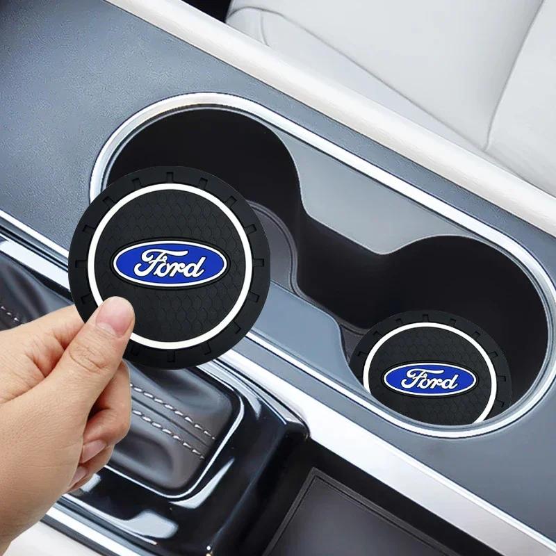 2Pcs PVC Car Coaster Auto Water Cup Mat Anti-slip Pad Tools For Ford Ranger Focus Kuga Mustang S-MAX Transit Mondeo Fusion CVZ1