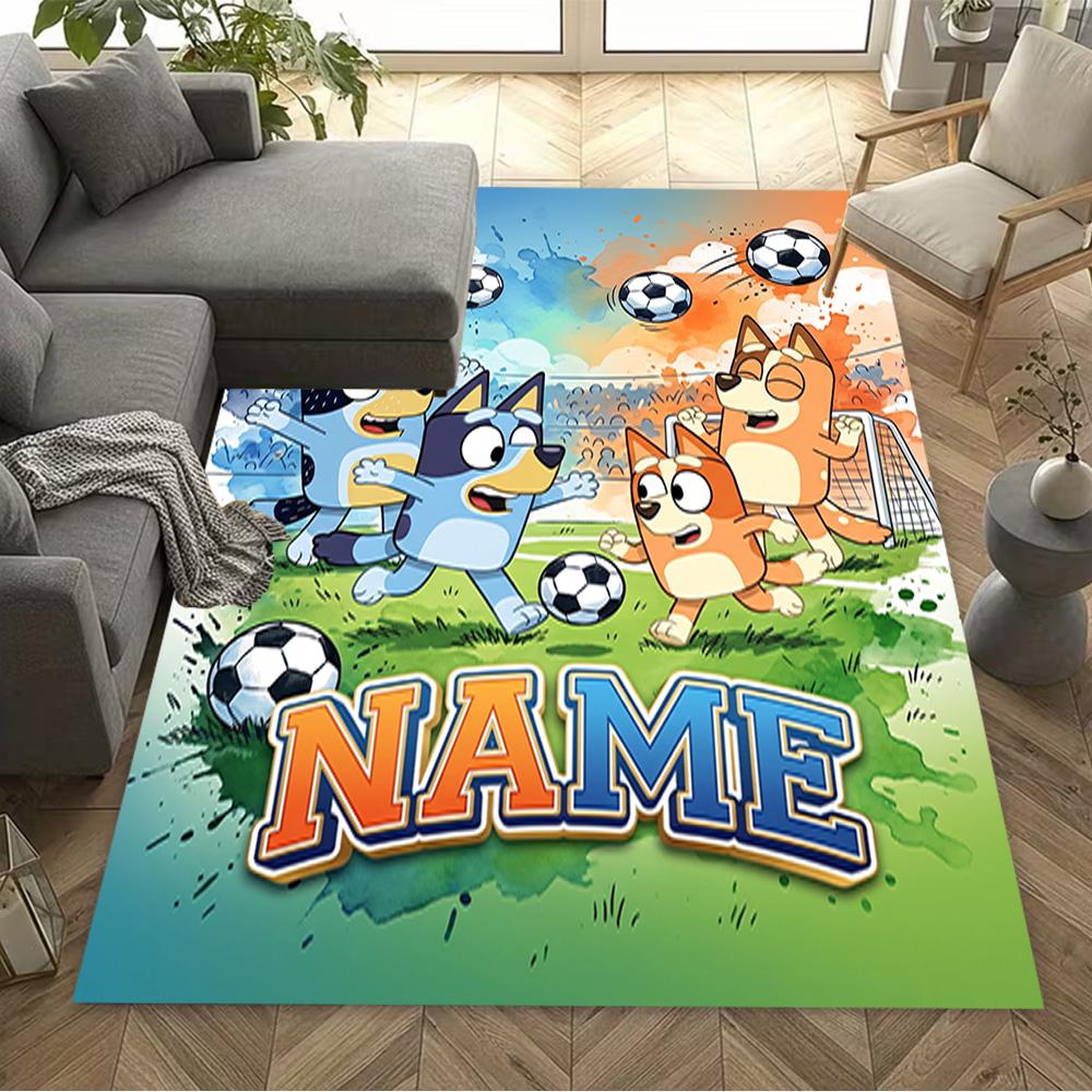 Soccer Fun Bluey Customize Your Name Carpet Design for Game Room Entryway Outdoor Decorate room Antislip Carpet Decorate Offices Wedding Party Gift