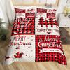 Frohe Weihnachten Bettbezug-Set, Rot kariert Rustikaler Truck Bettdeckenbezug, Karierte Weihnachtsbaum Elch Hirsch Schneeflocke Bettwäsche-Sets