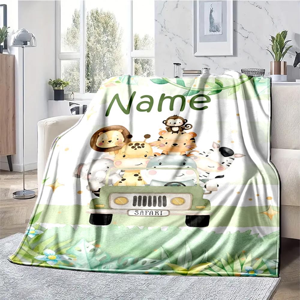 Custom Name Animals Theme Printed Blanket - Perfect for Couch, Bed, Travel & Outdoor Use | Machine Washable, Cozy & Durable.