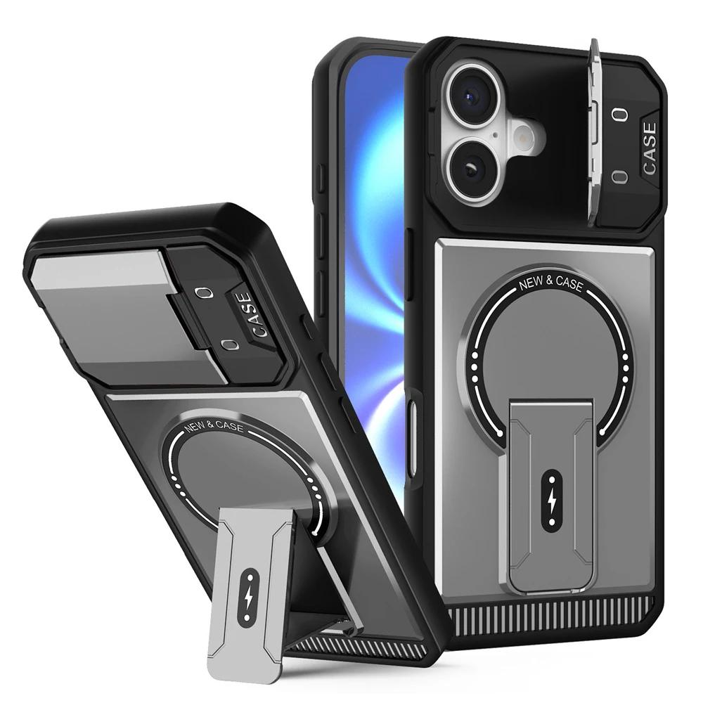 Flip Full Lens Protection Fold Stand Magnetic Phone Case For iPhone 17 Air 16 15 Pro Max 14 13 12 11 For Magsafe Military Cover