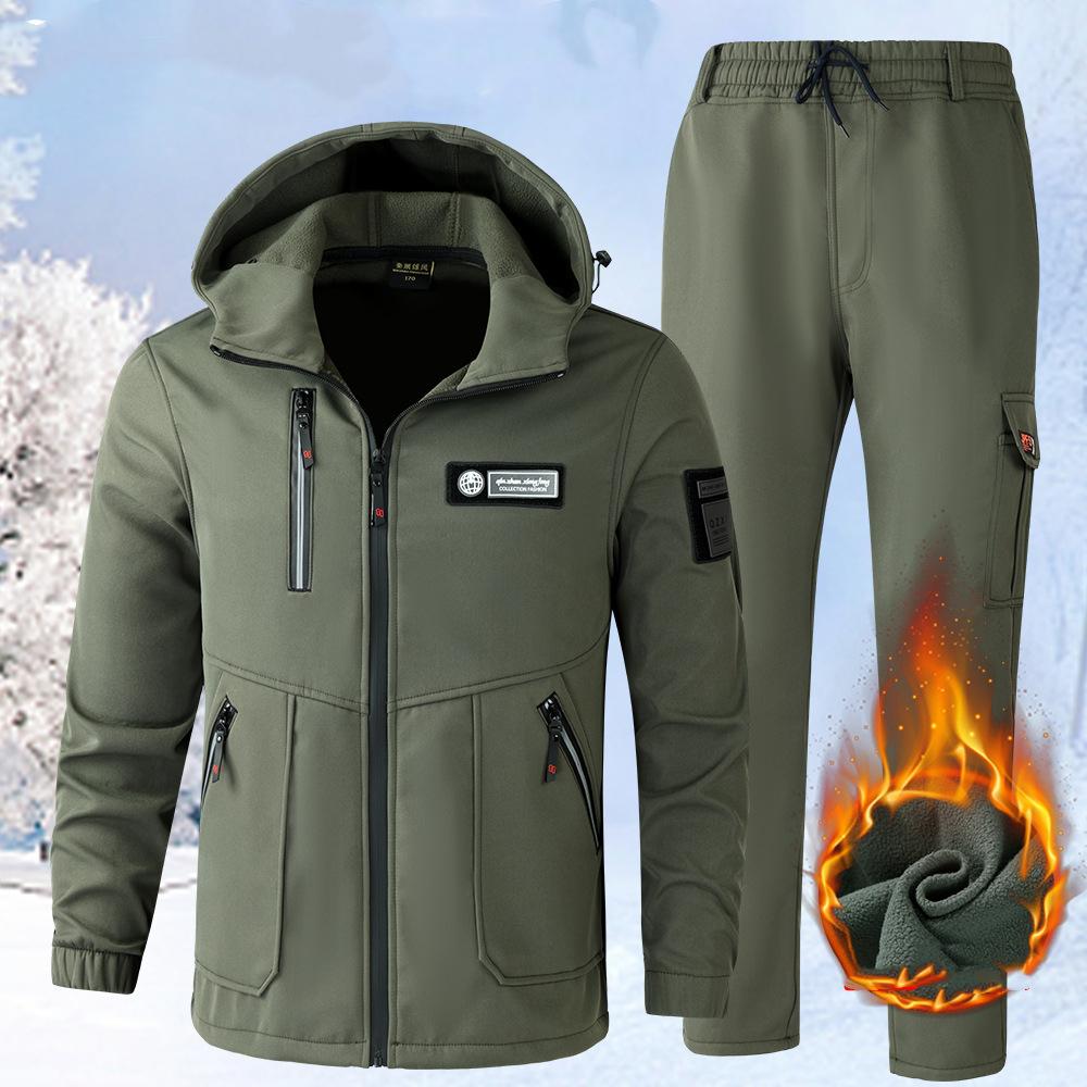Man's Set Winter Waterproof Outdoor Set Plus Size Set Warm Jacket + Warm Pants 2 Piece Set