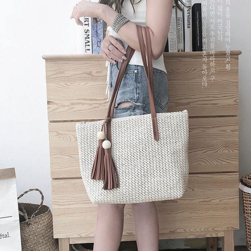 Straw Bag Large Capacity Woven Bag Tassel Hand Bag Shoulder Bag Wild Fashion Tote Bag