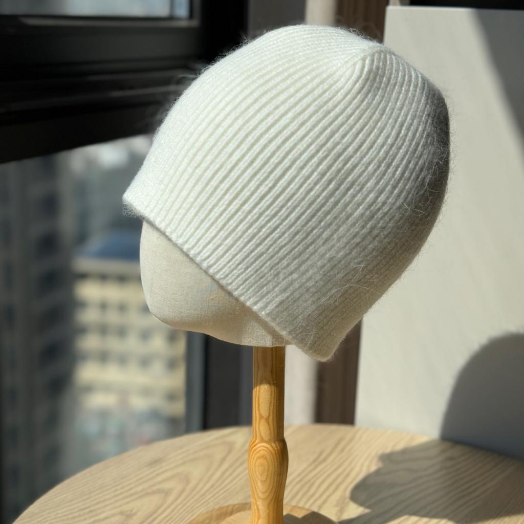 New Rabbit Woolen Hat for Men and Women Autumn and Winter Knitted Plush Striped Solid Color Dome Versatile Warm Hat for Couples