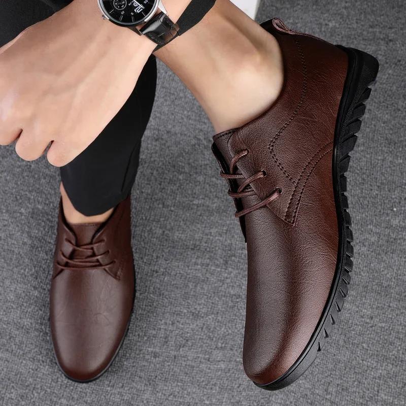 Hoogwaardige Zakelijke Leren Schoenen Puntige Neus Lage Hak Formele Bruiloftsschoenen Echt Leer Modieus Zachte Zool Oxford Schoenen