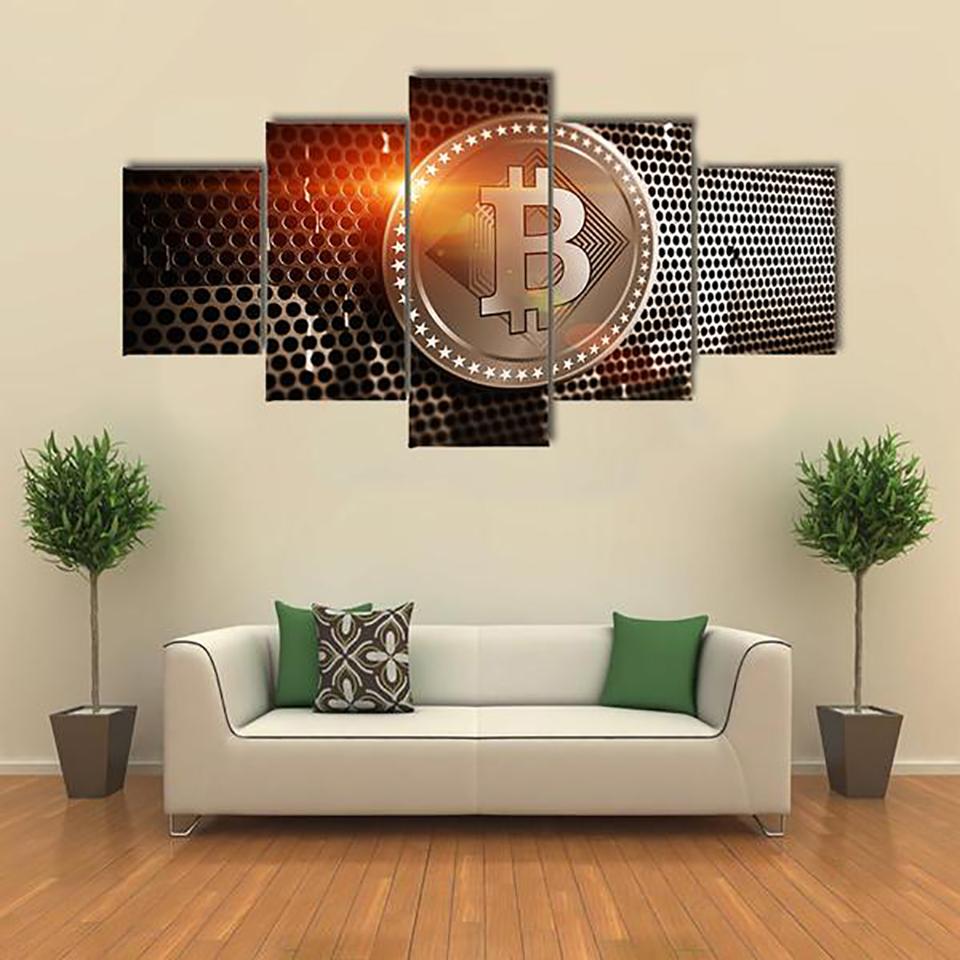 5-teilige Bitcoin Blech Wandkunst Poster Leinwandbilder HD Drucke Gemälde Heimdeko Für Wohnzimmer Schlafzimmer Dekoration
