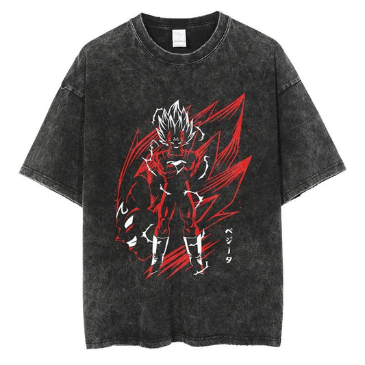 New Dragon Ball Beigeta Retro Tshirt Washed Oversized Distressed Anime Print Casual Cotton Short Sleeve Parentchild Tee