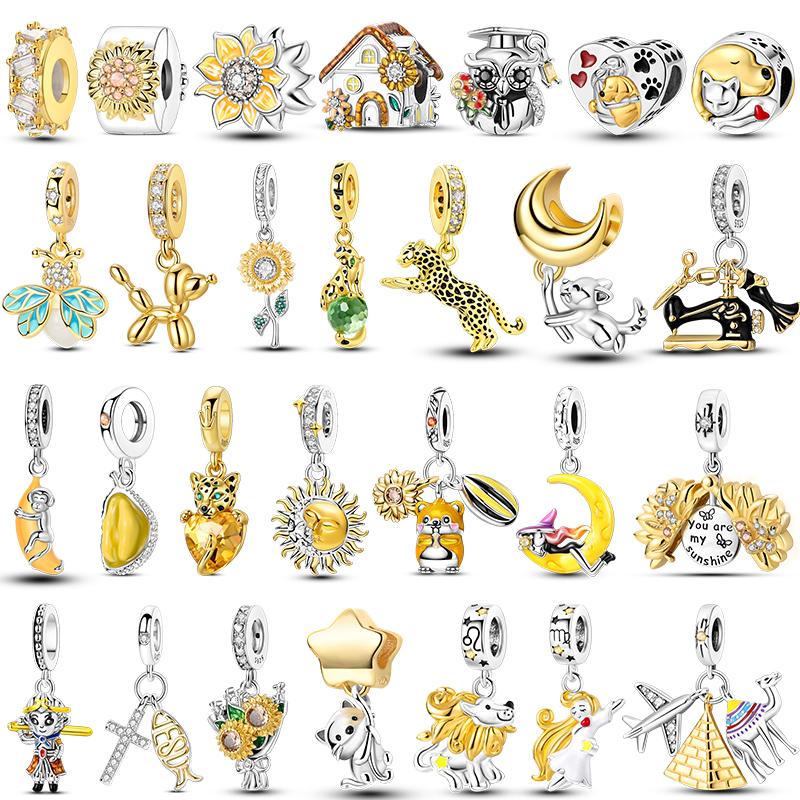 Rose Gold Yellow Charm Bead Components Copper Metal Sunflower Leopard Firefly Bead Components Compatible With Authentic Original Bracelet High