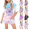 Kinderen Zomer Sport T-shirt en Shorts 2-delige Outfit Trainingspak Set Korte Mouw Print Crop Tops met Kledingset